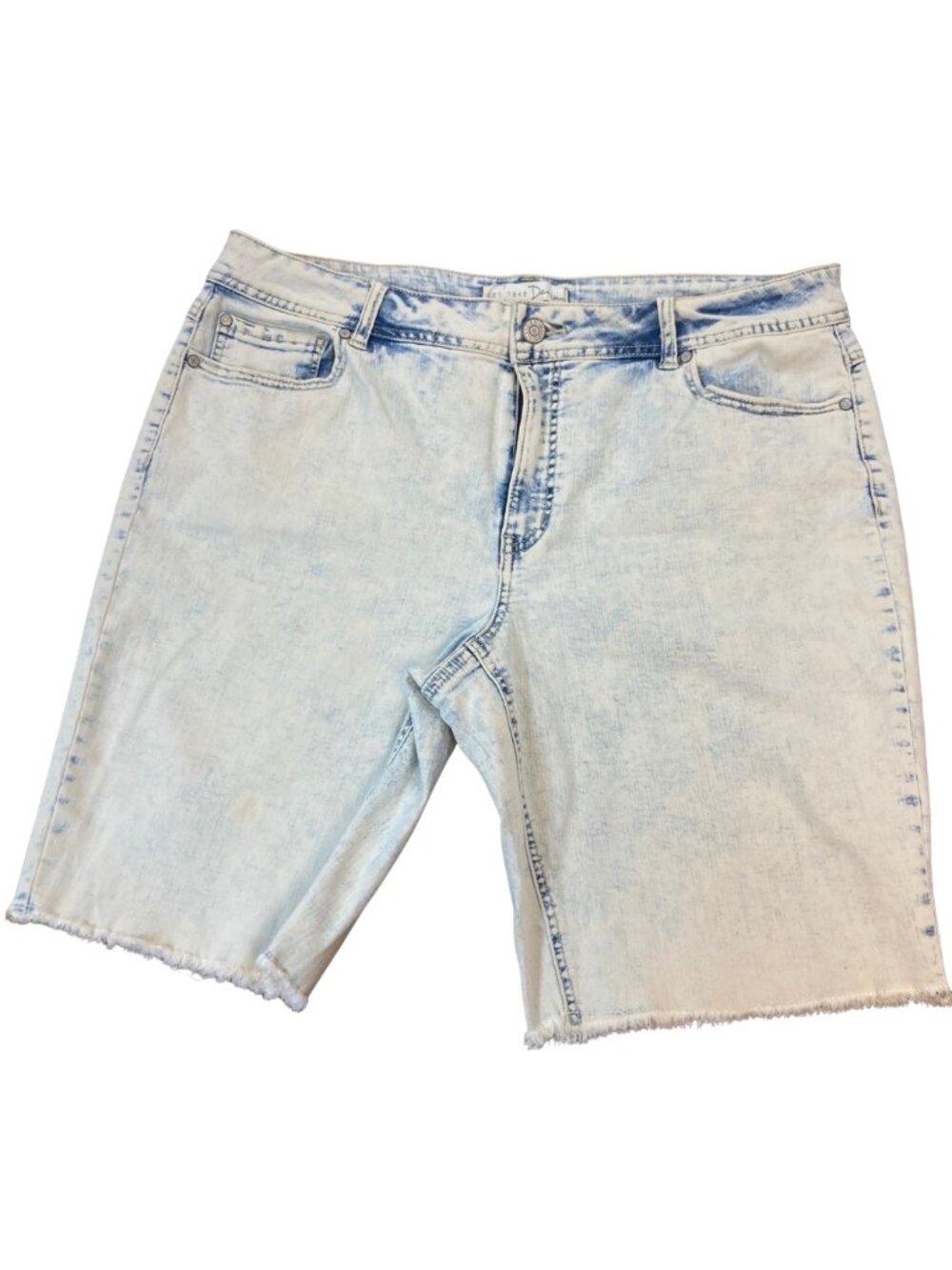 Est 1948 Light Faded Denim Shorts 5 Pocket Zipper Fly Distressed Hem Size 14
